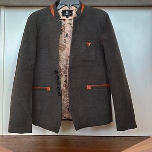 Unique women’s fitted suit jacket with world map interior